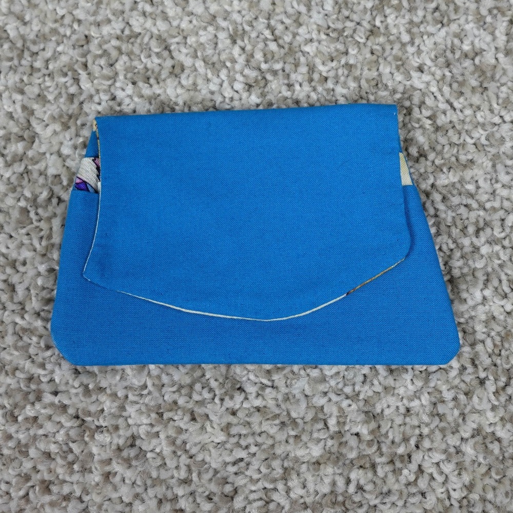 Handmade Blue Fabric Pocket Wallet White Dove Religious Interior Snap Closure